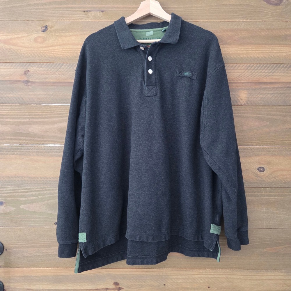 Orvis Long Sleeve Polo Charcoal Gray Cotton Heavyweight Mens XXL
